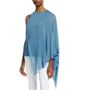 Halston Ariah Draped Asymmetrical One Shoulder blue Top Size 6 $325 NEW